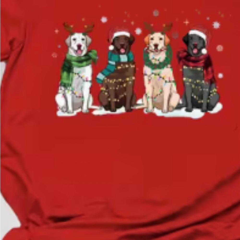 Festive Dog Print Christmas Red Short Sleeve T-Shirt